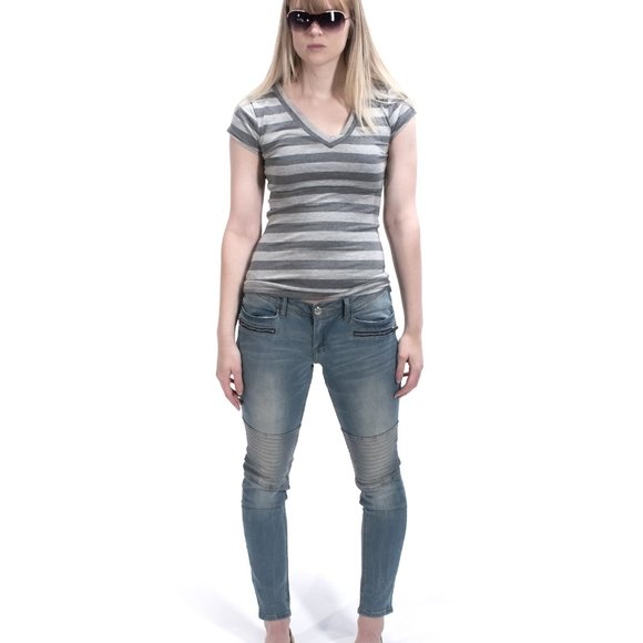 PROJECT EIGHTEEN JEANS: Stone Wash Moto Style Skinny Jeans - Picture 4 of 4